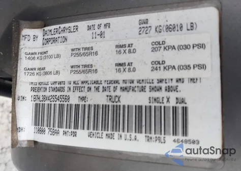2002 Dodge Dakota Sport z USA, uszkodzony, nr VIN 1B7HL38X42S545560